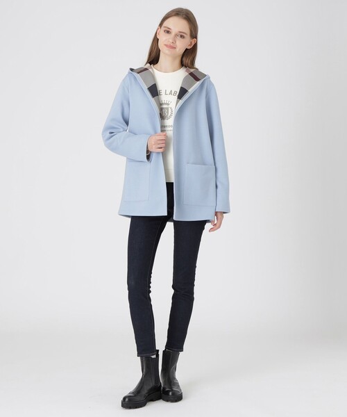 BLUE LABEL CRESTBRIDGE（ブルーレーベルクレストブリッジ）の「クレストブリッジチェックリバーシブルダンボールミディ丈コーディガン（カーディガン/ボレロ・レディース・ベージュ/ダークネイビー/ブラック/ブルー・38）」の6枚目の写真