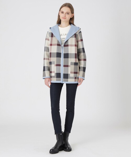 BLUE LABEL CRESTBRIDGE（ブルーレーベルクレストブリッジ）の「クレストブリッジチェックリバーシブルダンボールミディ丈コーディガン（カーディガン/ボレロ・レディース・ベージュ/ダークネイビー/ブラック/ブルー・38）」の7枚目の写真