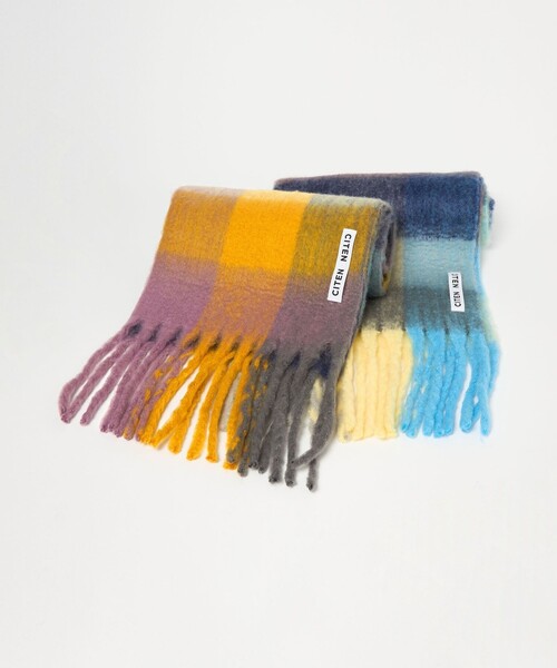 CITEN(シテン)の「<CITEN>カラフルチェックストール(マフラー・レディース・ライトブルー/オレンジ・FREE)」の12枚目の写真