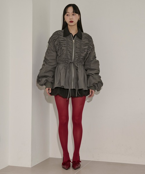 Ezick（エジック）の「peplum blouson シャーリングボリュームブルゾン（ブルゾン・レディース・ブラック/カーキ・FREE）」の13枚目の写真