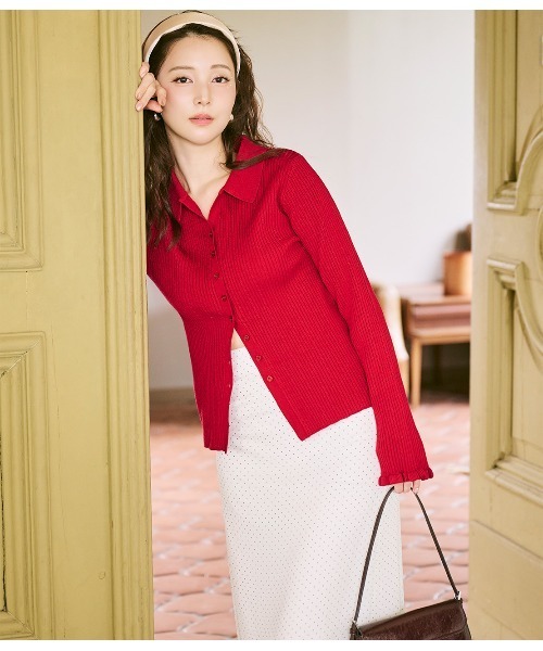 PEACH JOHN（ピーチジョン）の「スキッパーニットトップス（カーディガン/ボレロ・レディース・チャコール/レッド/アイボリー・ONE SIZE）」の3枚目の写真