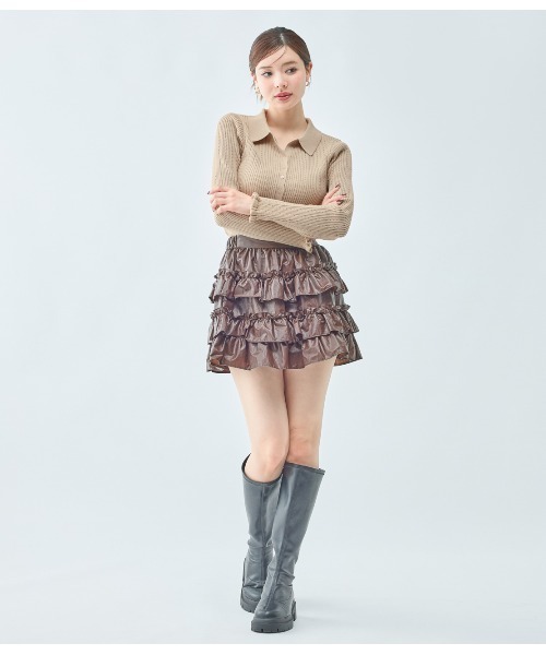 PEACH JOHN（ピーチジョン）の「スキッパーニットトップス（カーディガン/ボレロ・レディース・チャコール/レッド/アイボリー・ONE SIZE）」の4枚目の写真