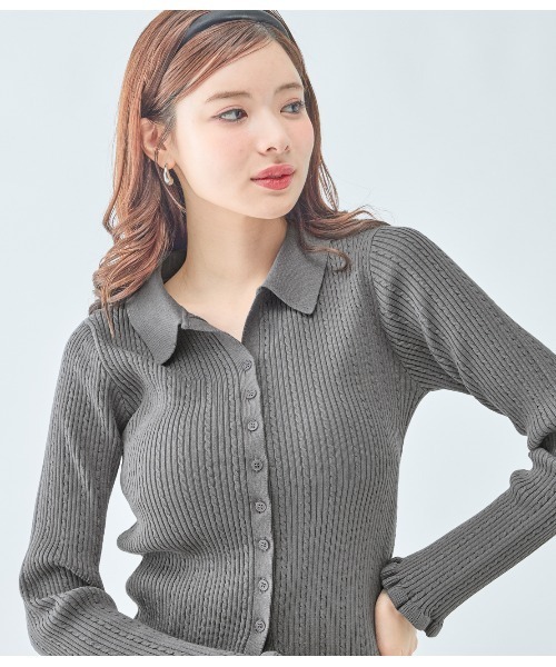 PEACH JOHN（ピーチジョン）の「スキッパーニットトップス（カーディガン/ボレロ・レディース・チャコール/レッド/アイボリー・ONE SIZE）」の11枚目の写真