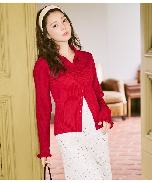 PEACH JOHN（ピーチジョン）の「スキッパーニットトップス（カーディガン/ボレロ・レディース・チャコール/レッド/アイボリー・ONE SIZE）」の12枚目の写真