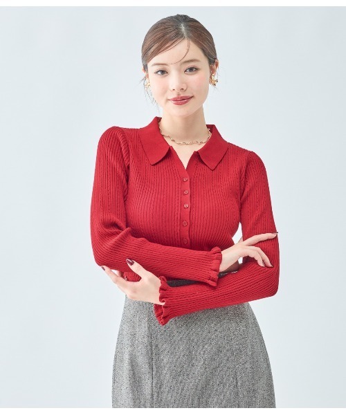 PEACH JOHN（ピーチジョン）の「スキッパーニットトップス（カーディガン/ボレロ・レディース・チャコール/レッド/アイボリー・ONE SIZE）」の14枚目の写真