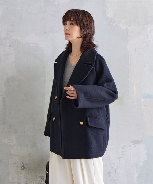 RIVE DROITE　ラグランピーコート　ラグランPコート　ネイビー RIVE DROITE（リヴドロワ） ピーコート pコート 「リバイバル/新色追加