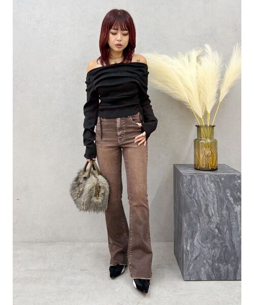 EVRIS（エヴリス）の「サイドドロストオフショルニットトップス（ニット/セーター・レディース・ホワイト/ブラック・FREE）」の14枚目の写真