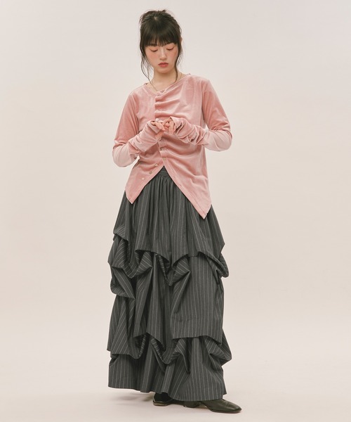 loin nuit タックデザインボリュームスカート ホワイト loin nuit スカート tuck design volume skirt / タックデザイン