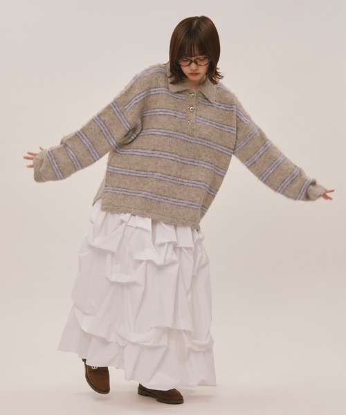 loinnuit ロワンニュイ タックデザインボリュームスカート ストライプ loinnuit ロワンニュイ タックデザインボリュームスカート ストライプ