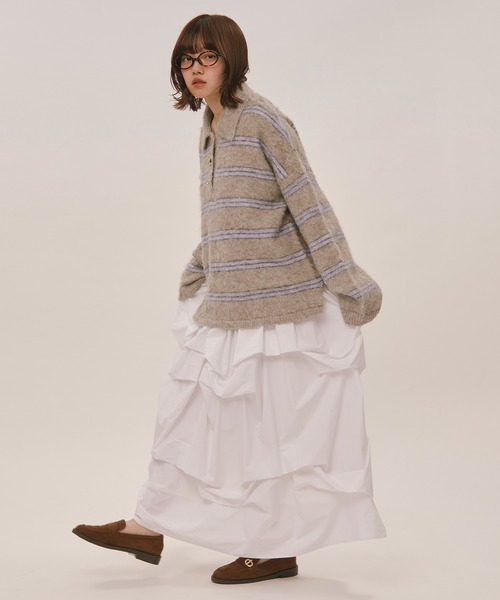 loin nuit（ロワンニュイ）の「tuck design volume skirt / タックデザインボリュームスカート（スカート・レディース・ブラック/ブルーグレー/ダークパープル/グレー/オフホワイト・FREE）」の7枚目の写真