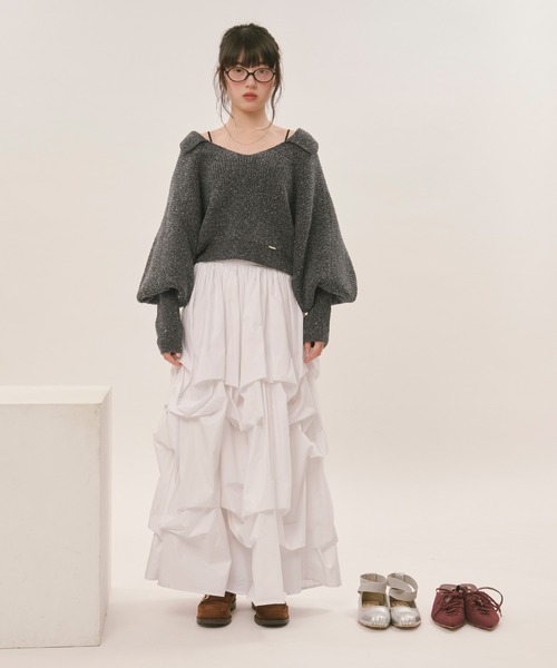 loin nuit（ロワンニュイ）の「tuck design volume skirt / タック