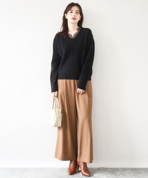 OFUON le MK（オフオンルエムケー）の「【2025AW】Vネックレース片畦編みニット/洗える/WEB限定サイズあり（ニット/セーター・レディース・ブラック/グレー/グレイッシュブルー・36/38）」の11枚目の写真