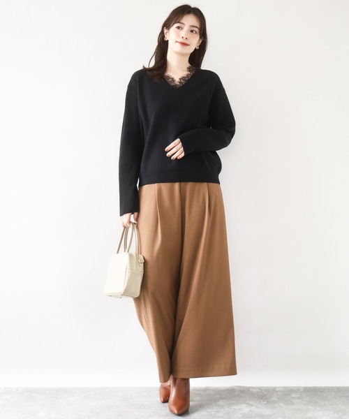 OFUON le MK（オフオンルエムケー）の「【2025AW】Vネックレース片畦編みニット/洗える/WEB限定サイズあり（ニット/セーター・レディース・ブラック/グレー/グレイッシュブルー・36/38）」の12枚目の写真