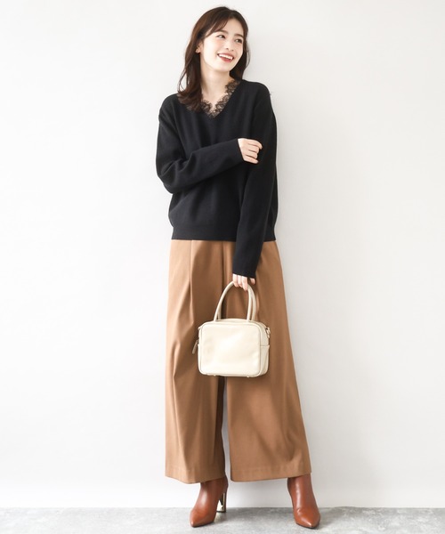 OFUON le MK（オフオンルエムケー）の「【2025AW】Vネックレース片畦編みニット/洗える/WEB限定サイズあり（ニット/セーター・レディース・ブラック/グレー/グレイッシュブルー・36/38）」の14枚目の写真