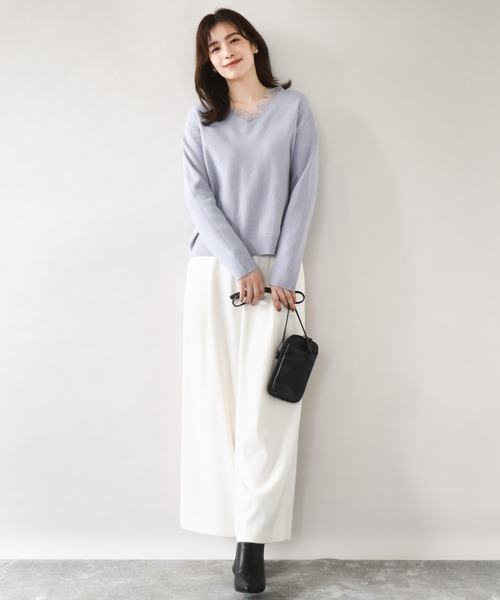 OFUON le MK（オフオンルエムケー）の「【2025AW】Vネックレース片畦編みニット/洗える/WEB限定サイズあり（ニット/セーター・レディース・ブラック/グレー/グレイッシュブルー・36/38）」の16枚目の写真