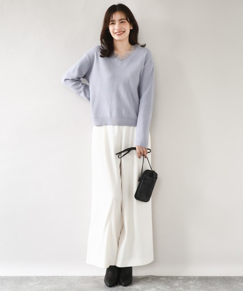 OFUON le MK（オフオンルエムケー）の「【2025AW】Vネックレース片畦編みニット/洗える/WEB限定サイズあり（ニット/セーター・レディース・ブラック/グレー/グレイッシュブルー・36/38）」の17枚目の写真