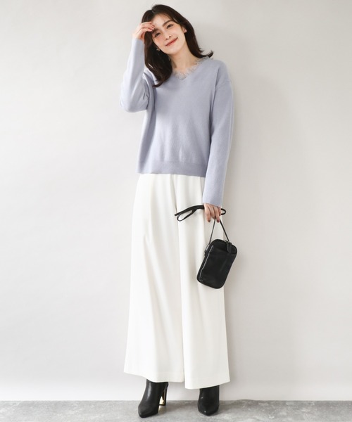 OFUON le MK（オフオンルエムケー）の「【2025AW】Vネックレース片畦編みニット/洗える/WEB限定サイズあり（ニット/セーター・レディース・ブラック/グレー/グレイッシュブルー・36/38）」の18枚目の写真