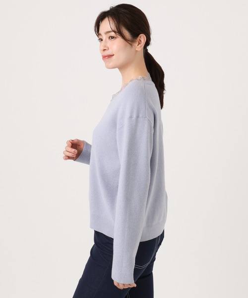 OFUON le MK（オフオンルエムケー）の「【2025AW】Vネックレース片畦編みニット/洗える/WEB限定サイズあり（ニット/セーター・レディース・ブラック/グレー/グレイッシュブルー・36/38）」の20枚目の写真