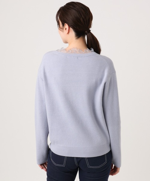 OFUON le MK（オフオンルエムケー）の「【2025AW】Vネックレース片畦編みニット/洗える/WEB限定サイズあり（ニット/セーター・レディース・ブラック/グレー/グレイッシュブルー・36/38）」の21枚目の写真