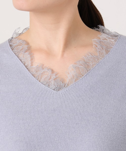 OFUON le MK（オフオンルエムケー）の「【2025AW】Vネックレース片畦編みニット/洗える/WEB限定サイズあり（ニット/セーター・レディース・ブラック/グレー/グレイッシュブルー・36/38）」の22枚目の写真