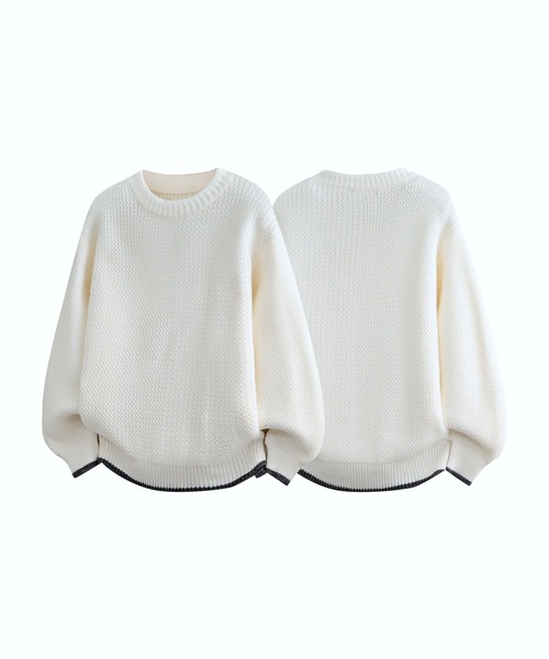 aimoha（アイモハ）の「ワッフル編み ニットプルオーバー/Waffle knit pullover（ニット/セーター・メンズ・ホワイト/ベージュ/ダークグレー/ブラック・XXXX-LARGE/XXX-LARGE/XX-LARGE）」の2枚目の写真