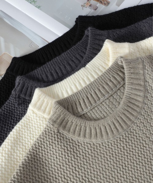 aimoha（アイモハ）の「ワッフル編み ニットプルオーバー/Waffle knit pullover（ニット/セーター・メンズ・ホワイト/ベージュ/ダークグレー/ブラック・XXXX-LARGE/XXX-LARGE/XX-LARGE）」の21枚目の写真