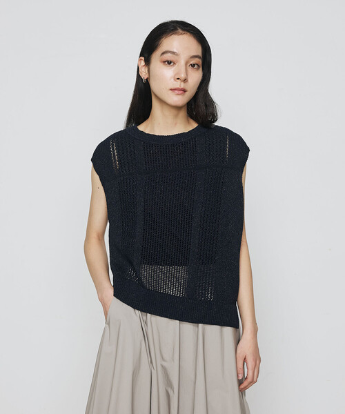 Gabardine K.T（ギャバジンケーティー）の「【2WAY】和紙×peフリーゼヤーン スクエアメッシュベスト（ベスト・レディース・ネイビー/グレー/オフホワイト・9号）」の15枚目の写真