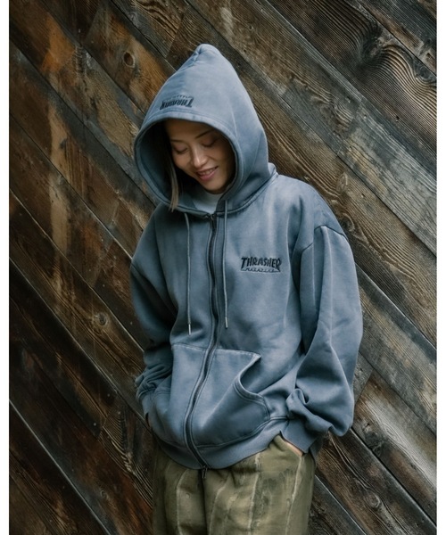 セール】HOMETOWN emb PIGMENT SWEAT ZIP PARKA/THRASHER スラッシャー