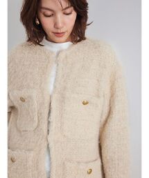 Mila Owen(ミラオーウェン)の金釦ラメシャギーツイードニットジャケット(ノーカラージャケット)