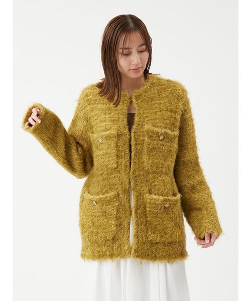 Mila Owen(ミラオーウェン)の「金釦ラメシャギーツイードニットジャケット(ノーカラージャケット・レディース・イエロー/グレー/アイボリー・F)」の6枚目の写真