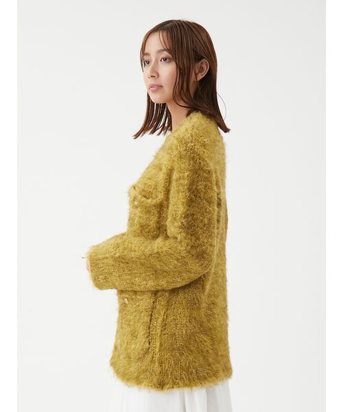 セール】金釦ラメシャギーツイードニットジャケット（ノーカラー