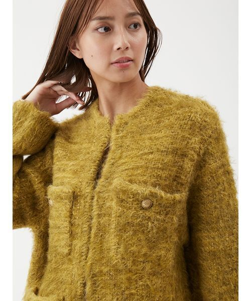 金釦ラメシャギーツイードニットジャケット（ノーカラージャケット