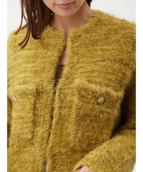セール】金釦ラメシャギーツイードニットジャケット（ノーカラー