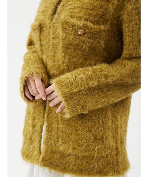 Mila Owen(ミラオーウェン)の「金釦ラメシャギーツイードニットジャケット(ノーカラージャケット・レディース・イエロー/グレー/アイボリー・F)」の11枚目の写真