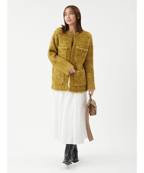 セール】金釦ラメシャギーツイードニットジャケット（ノーカラー