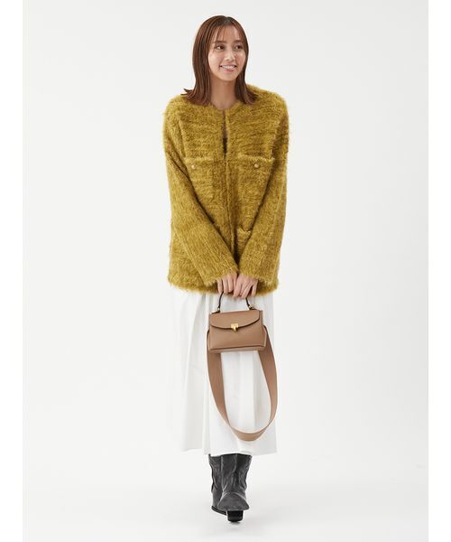 金釦ラメシャギーツイードニットジャケット（ノーカラージャケット