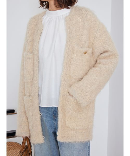 Mila Owen(ミラオーウェン)の「金釦ラメシャギーツイードニットジャケット(ノーカラージャケット・レディース・イエロー/グレー/アイボリー・F)」の19枚目の写真