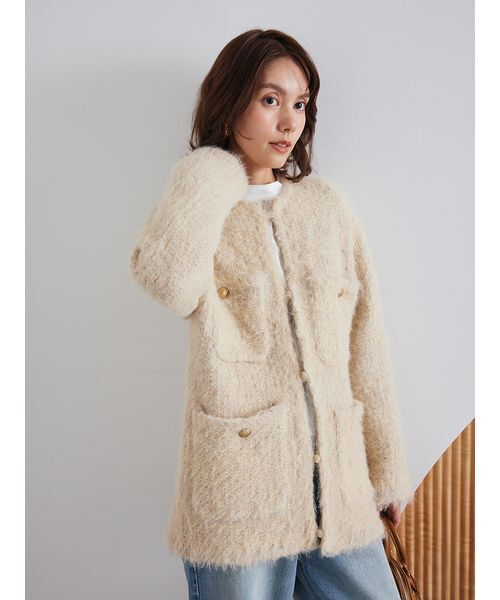 Mila Owen(ミラオーウェン)の「金釦ラメシャギーツイードニットジャケット(ノーカラージャケット・レディース・イエロー/グレー/アイボリー・F)」の21枚目の写真