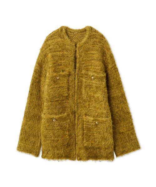 セール】金釦ラメシャギーツイードニットジャケット（ノーカラー