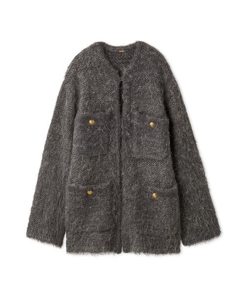 MilaOwen（ミラ オーウェン）金釦ラメシャギーツイードニットジャケット セール】金釦ラメシャギーツイードニットジャケット（ノーカラー