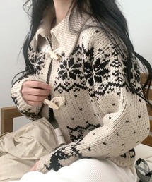 ノルディック柄ダッフルカーディガン