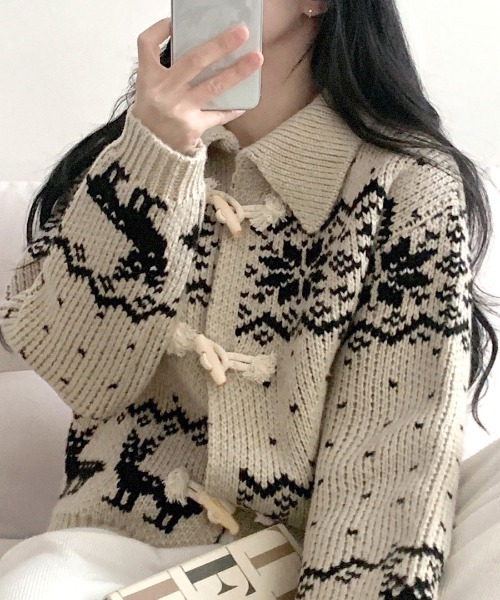 ノルディック柄ダッフルカーディガン（カーディガン/ボレロ）｜Riff