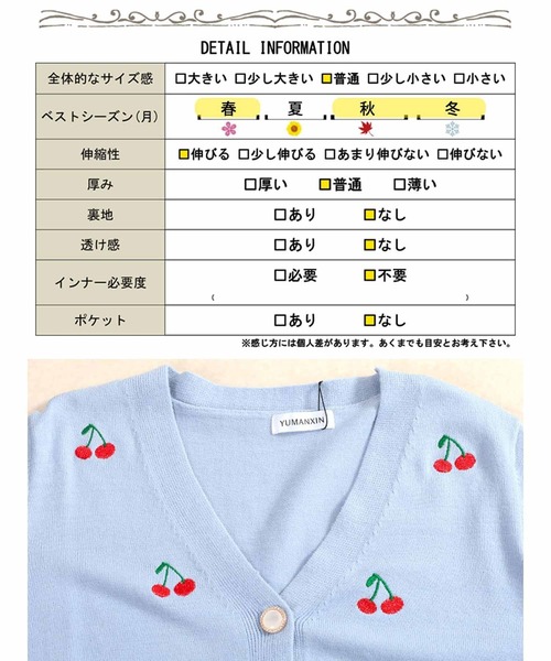 GOLDJAPAN(ゴールドジャパン)の「さくらんぼ柄Vネックニットカーディガン【大きいサイズ対応】(カーディガン/ボレロ・レディース・ブラック/ブルー・4L/3L/LL/5L)」の20枚目の写真