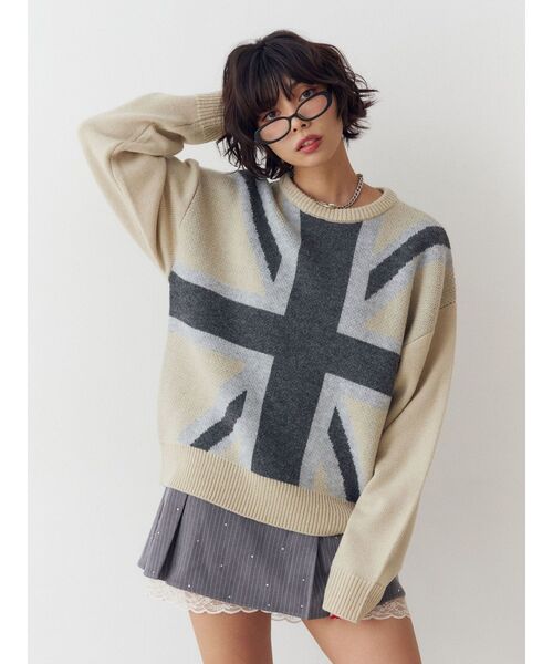 jouetie(ジュエティ)の「UnionJackジャガードルーズニット(ニット/セーター・レディース・アイボリー/ブラック/ネイビー・MEDIUM)」の21枚目の写真