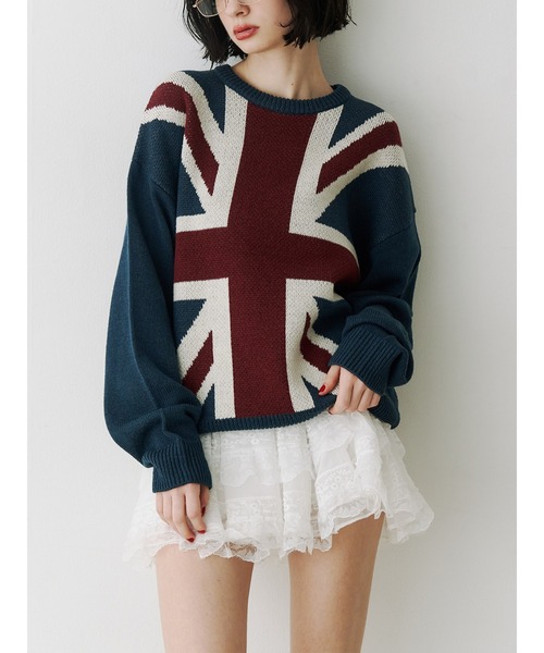 jouetie(ジュエティ)の「UnionJackジャガードルーズニット(ニット/セーター・レディース・アイボリー/ブラック/ネイビー・MEDIUM)」の1枚目の写真