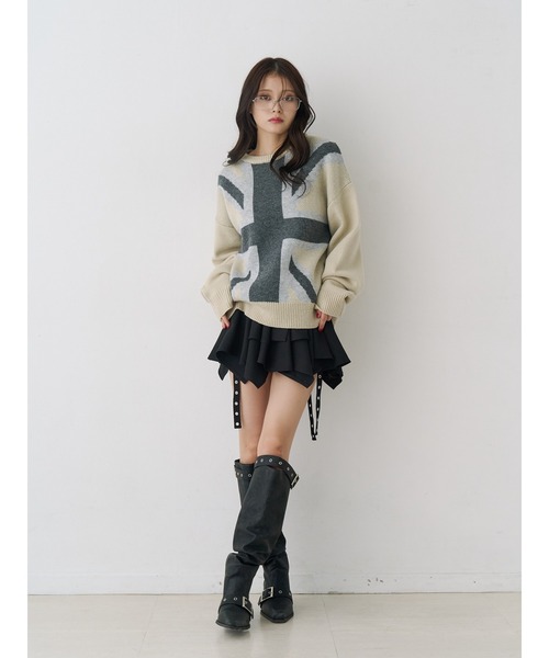 jouetie(ジュエティ)の「UnionJackジャガードルーズニット(ニット/セーター・レディース・アイボリー/ブラック/ネイビー・MEDIUM)」の7枚目の写真