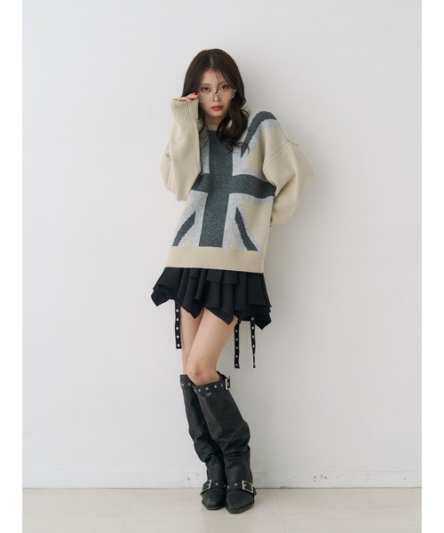 jouetie(ジュエティ)の「UnionJackジャガードルーズニット(ニット/セーター・レディース・アイボリー/ブラック/ネイビー・MEDIUM)」の9枚目の写真