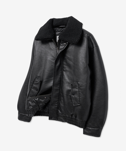 セール】8234 ウォッシングレザーウールシアリングムートン_ブラック