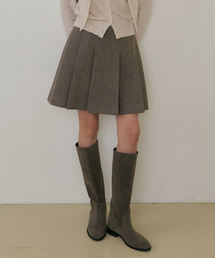 wool pleated short skirt-brown