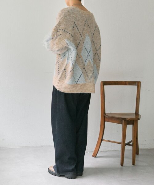 ear PAPILLONNER（イアパピヨネ）の「アーガイルニットカーディガン【SUM1 STYLE】（カーディガン/ボレロ・レディース・ベージュ/ネイビー・FREE）」の11枚目の写真